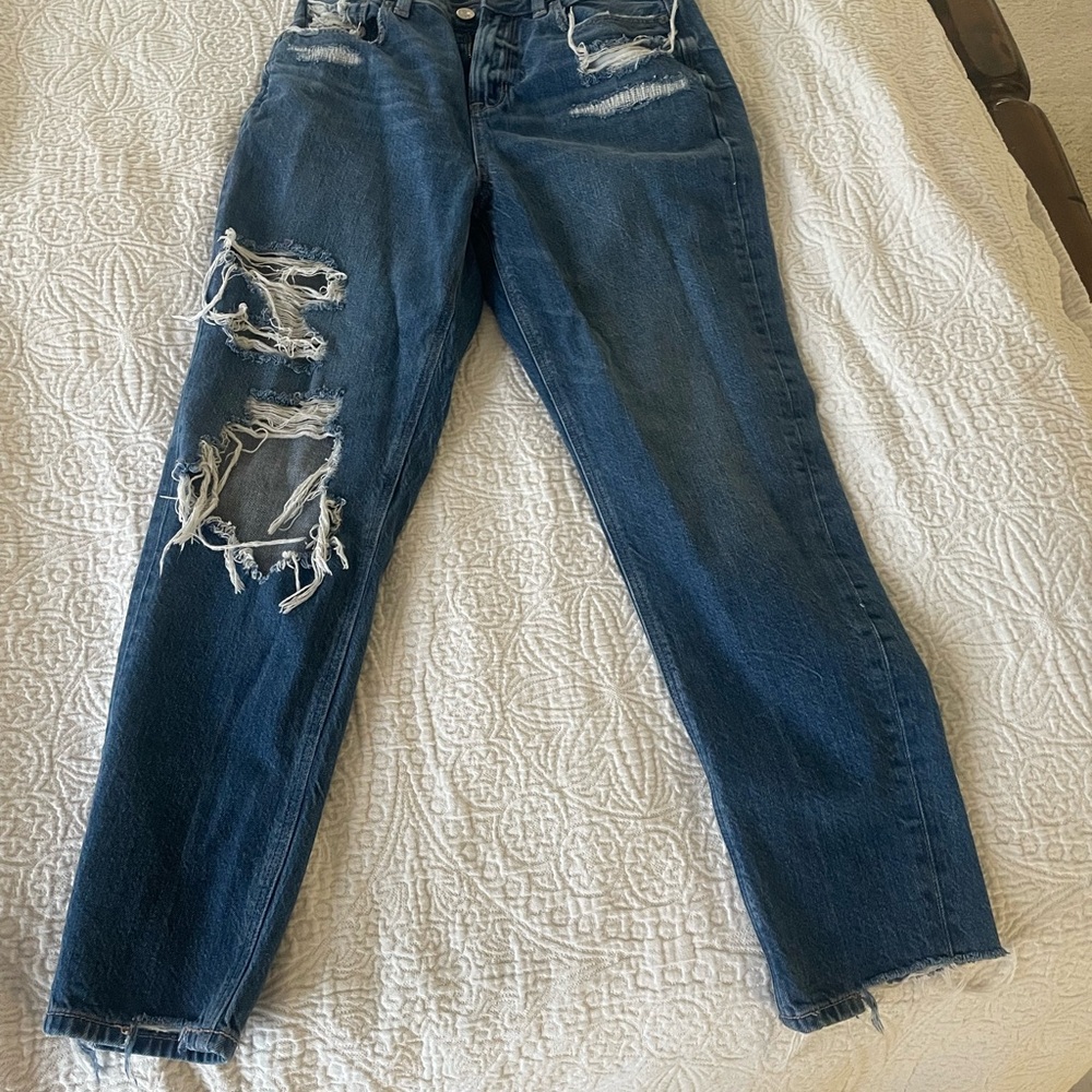 American Eagle Outfitters Ripped Blue Straight Leg Jeans